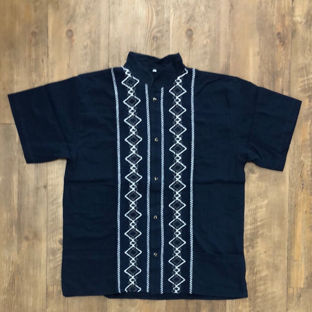 Men’s Navy Guayabera Mayan Style